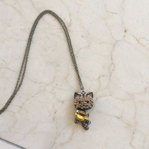 Cat charm jeweled statement necklace